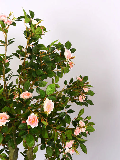 Artificial Twisted Rose Flowers Tree with Basic Black Pot - 125 cm Tall Pink