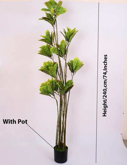 Artificial Multicolor Croton Grandiose Ficus Plant with Basic Black Pot - 6 Feet
