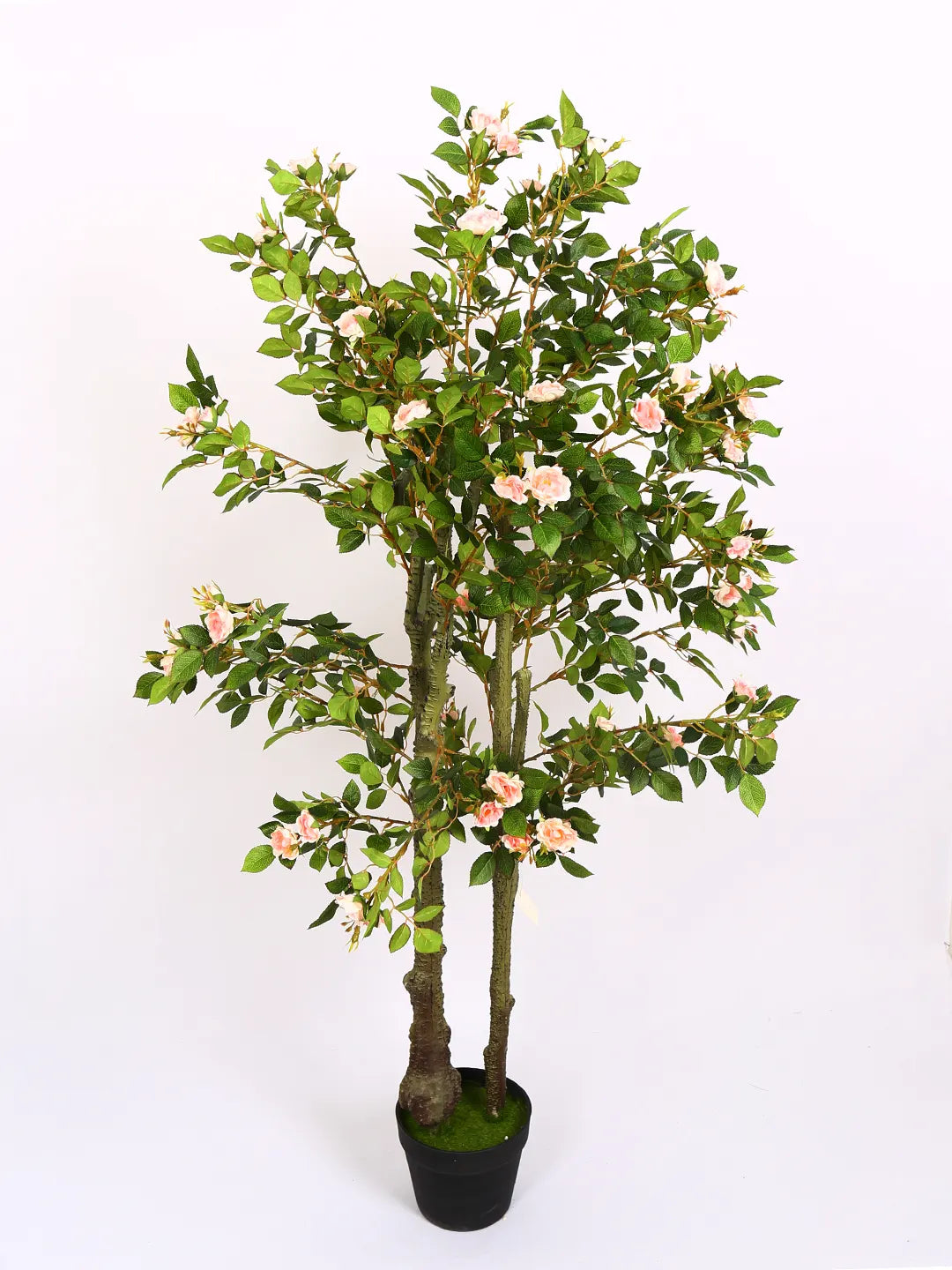 Artificial Twisted Rose Flowers Tree with Basic Black Pot - 125 cm Tall Pink