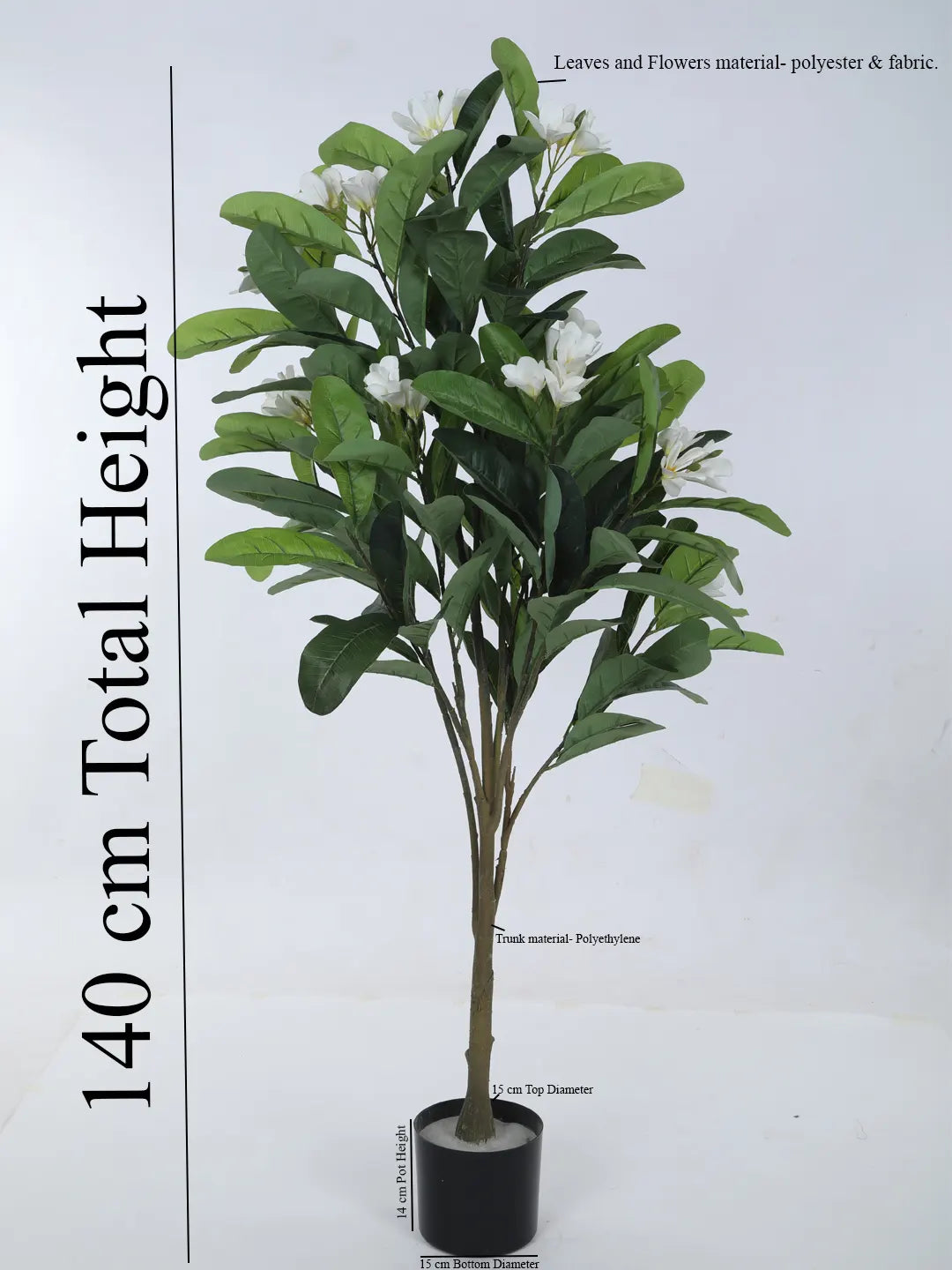 Artificial Frangipani Bloom Plant with Basic Black Pot - 4.5 Feet Green/White