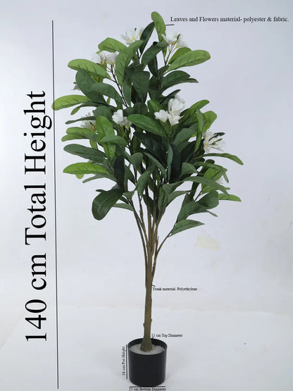 Artificial Frangipani Bloom Plant with Basic Black Pot - 4.5 Feet Green/White
