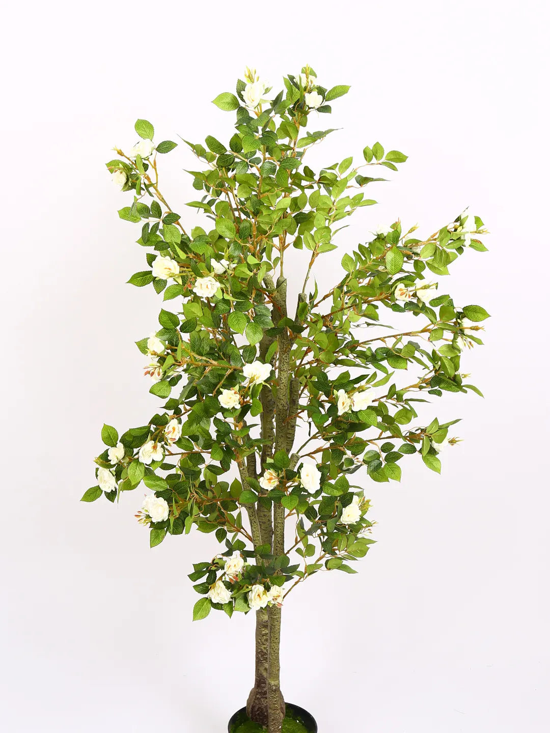 Artificial Twisted Rose Flowers Tree with Basic Black Pot - 125 cm Tall White