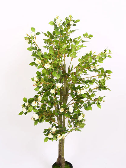 Artificial Twisted Rose Flowers Tree with Basic Black Pot - 125 cm Tall White