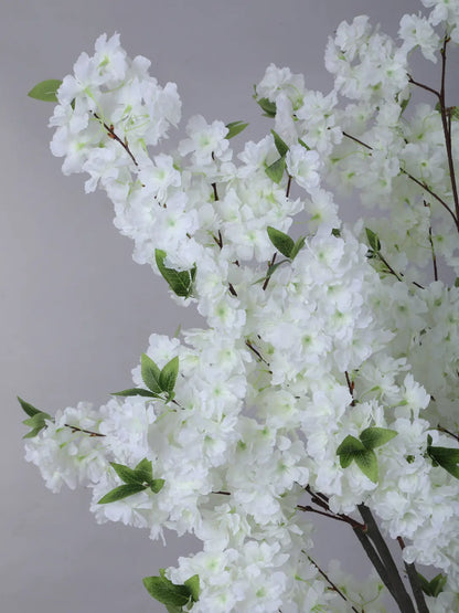 Artificial White Blossom Flowers Plant with Basic Black Pot - 6 feet