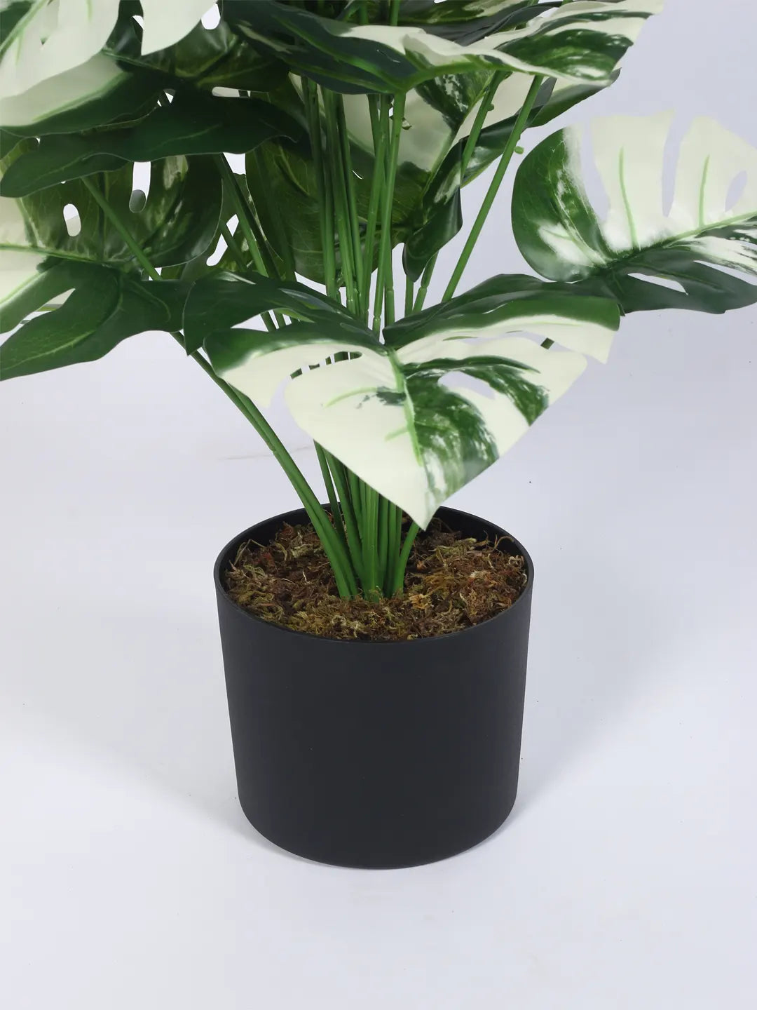 Artificial Monstera Leaf Green Floor Plant with Pot (24 Leaves, 80 cm Tall, White)