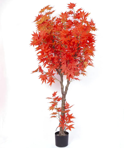 Artificial Dried Maple Plant with Basic Black Pot - 6 Feet Tall Orange Leaves