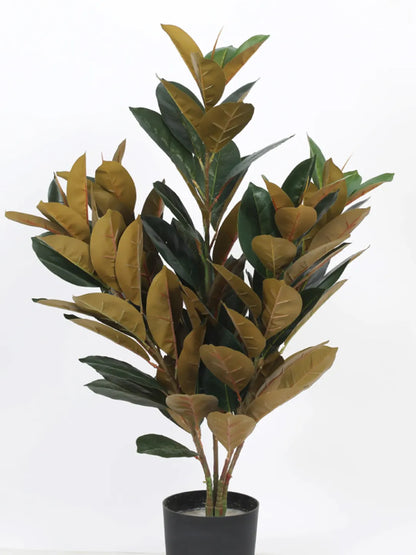 Artificial Red Rubber Plant with Basic Black Pot (85 cm Tall, 104 Light Green Leaves)