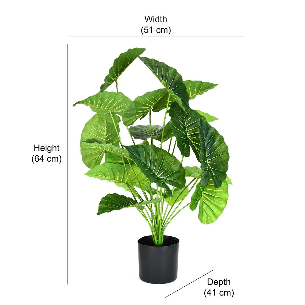 Artificial Caladium Leaf Plants for with Pot (18 Leaves, 65 cm Tall. Green/Red)