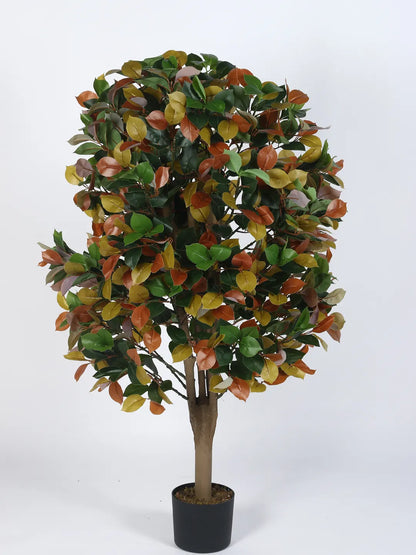 Artificial Multicolor Magnolia Grandiose Ficus Plant with Basic Black Pot - 4 Feet