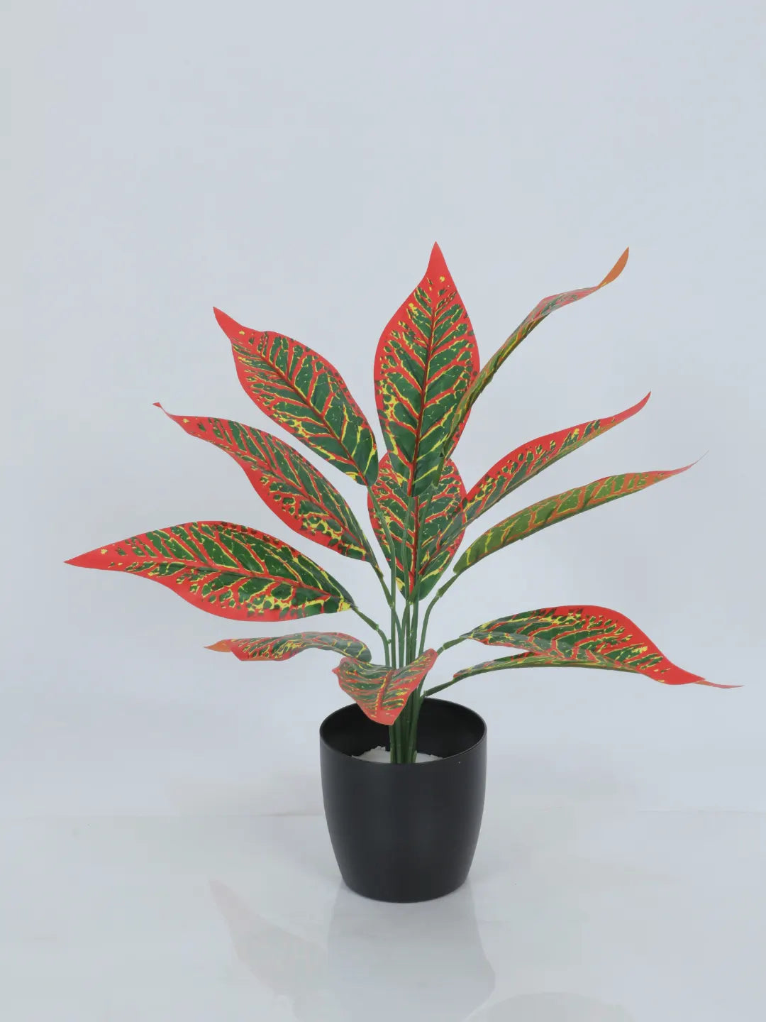 Artificial Red Iceton Croton Plant (12 Leaves with Basic Black Pot 45 Cm Tall)