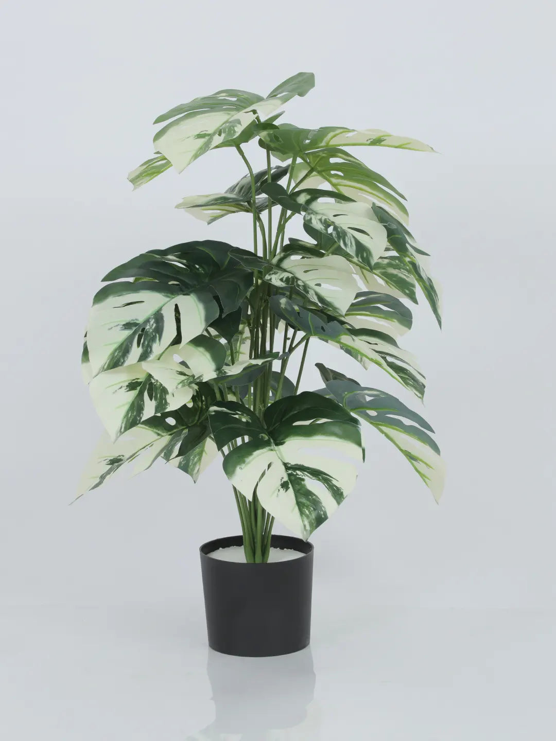Artificial Monstera Leaf Green Floor Plant with Pot (24 Leaves, 80 cm Tall, White)