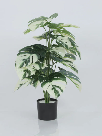 Artificial Monstera Leaf Green Floor Plant with Pot (24 Leaves, 80 cm Tall, White)