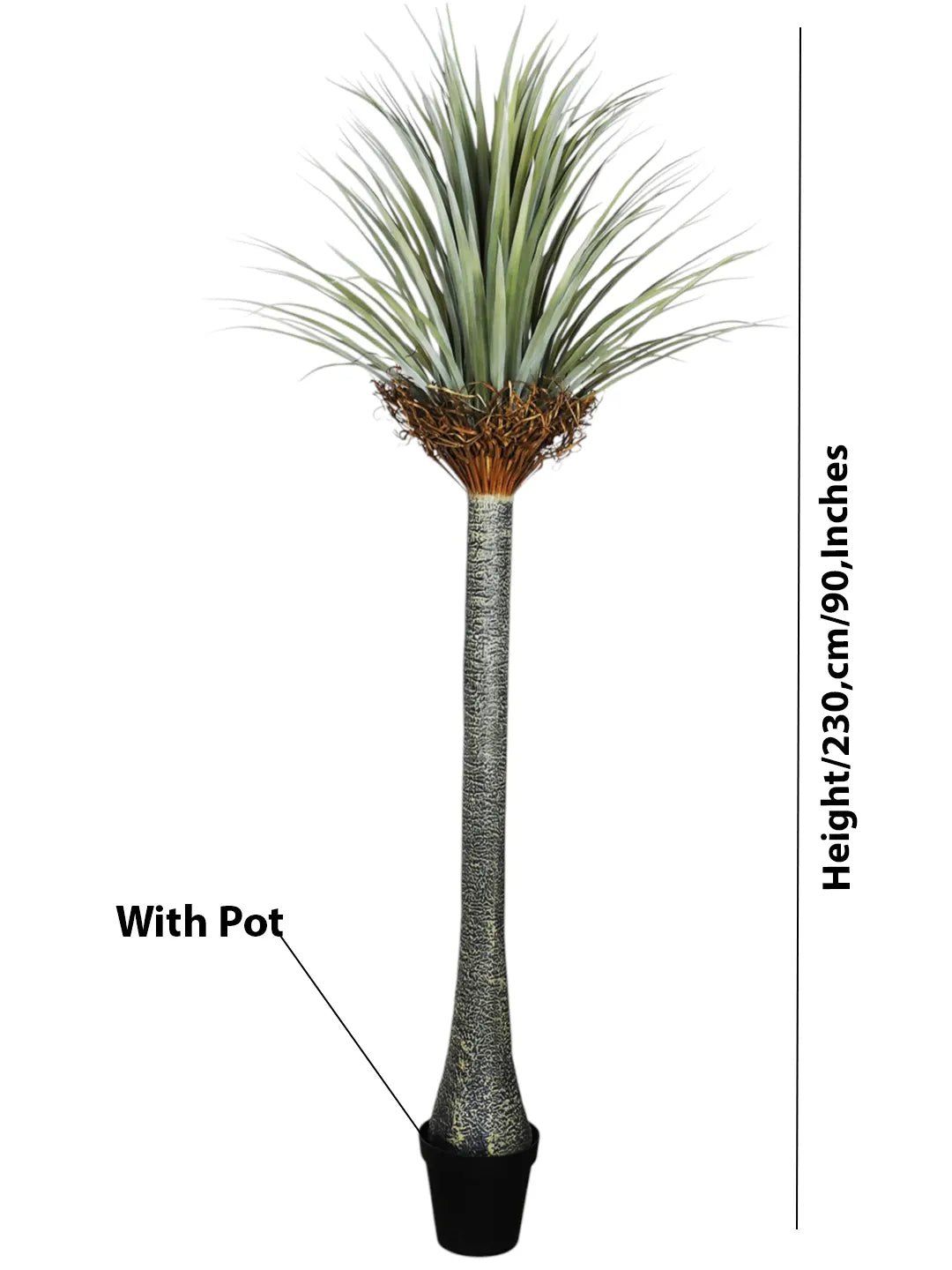 Artificial Bottle Yucca Plants in a Black Vase (230 cm Tall, Green)