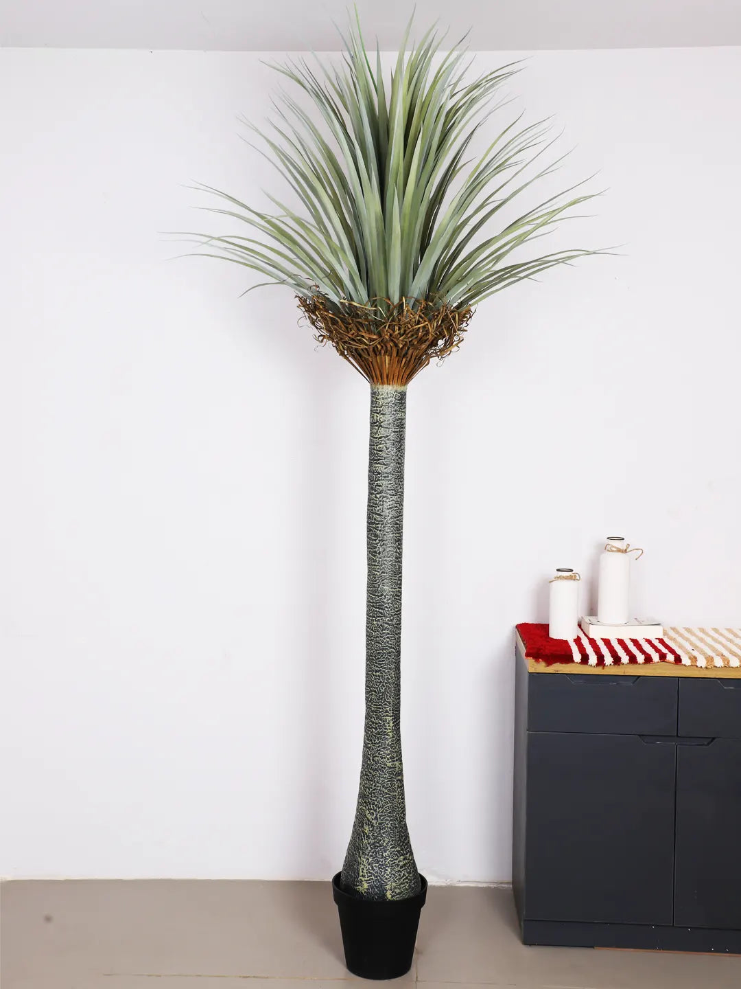 Artificial Bottle Yucca Plants in a Black Vase (230 cm Tall, Green)