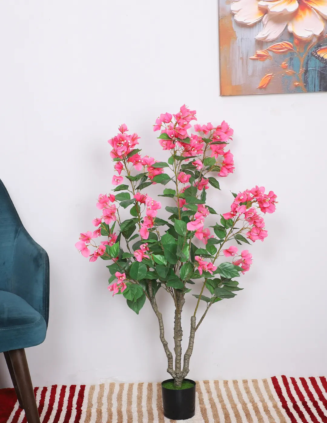 Artificial Twisted Bougainvillea Flowers Tree with Basic Black Pot - 110 cm Tall Pink