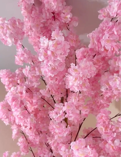 Artificial Blush Pink Cherry Blossom Plant With Black Pot- 7.8 Feet Tall
