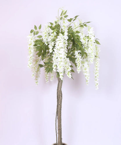 Artificial Wisteria Orchid Flowers Plants For with Basic Black Pot- 5.5 Feet - White