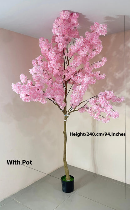 Artificial Blush Pink Cherry Blossom Plant With Black Pot- 7.8 Feet Tall