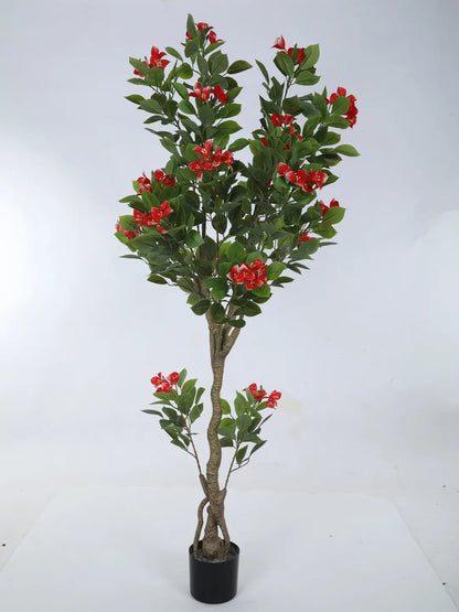 Artificial Bougainvillea Flowers Plants with Pot -180 cm Tall, Green/Red