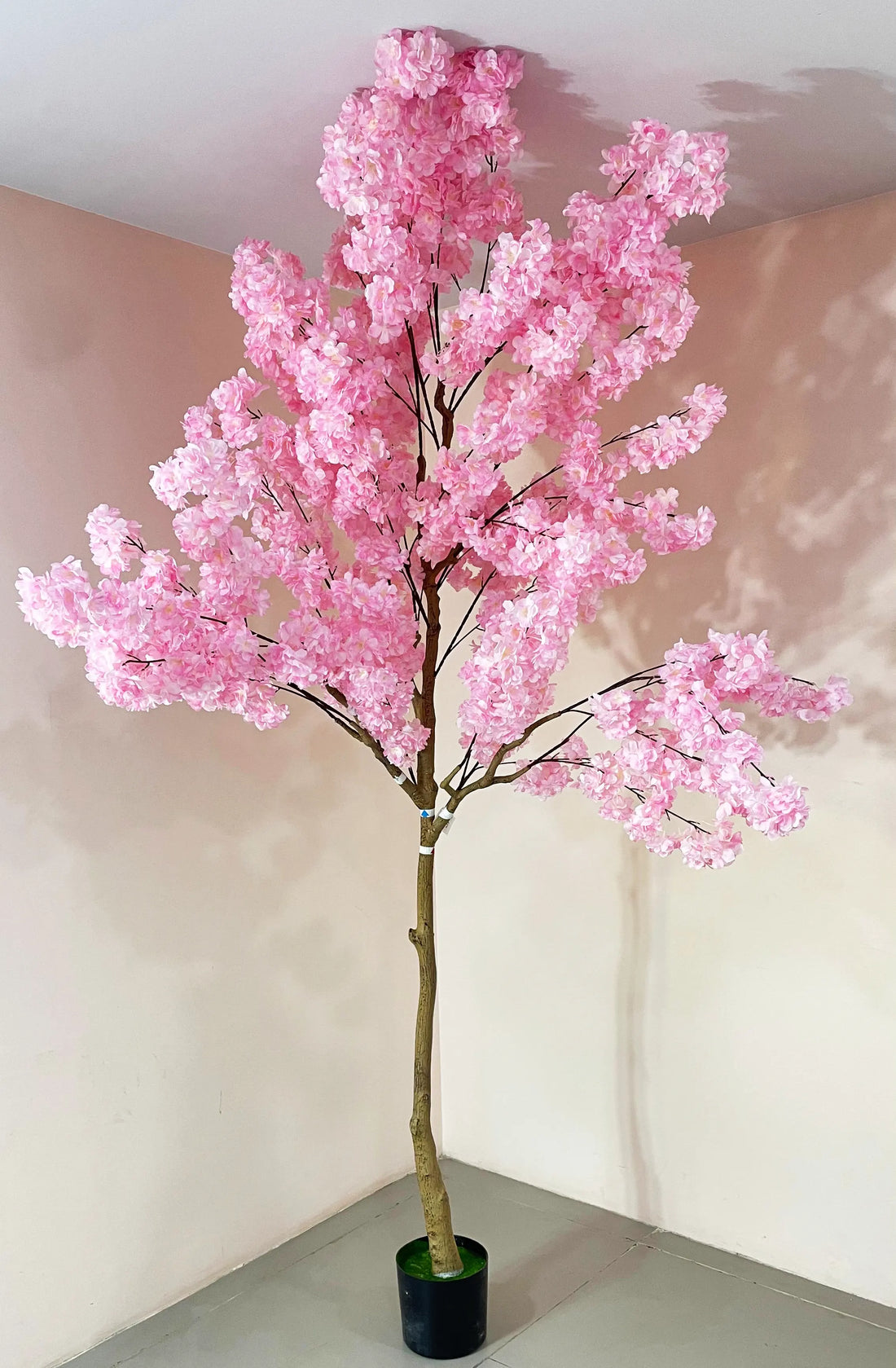 Artificial Blush Pink Cherry Blossom Plant With Black Pot- 7.8 Feet Tall