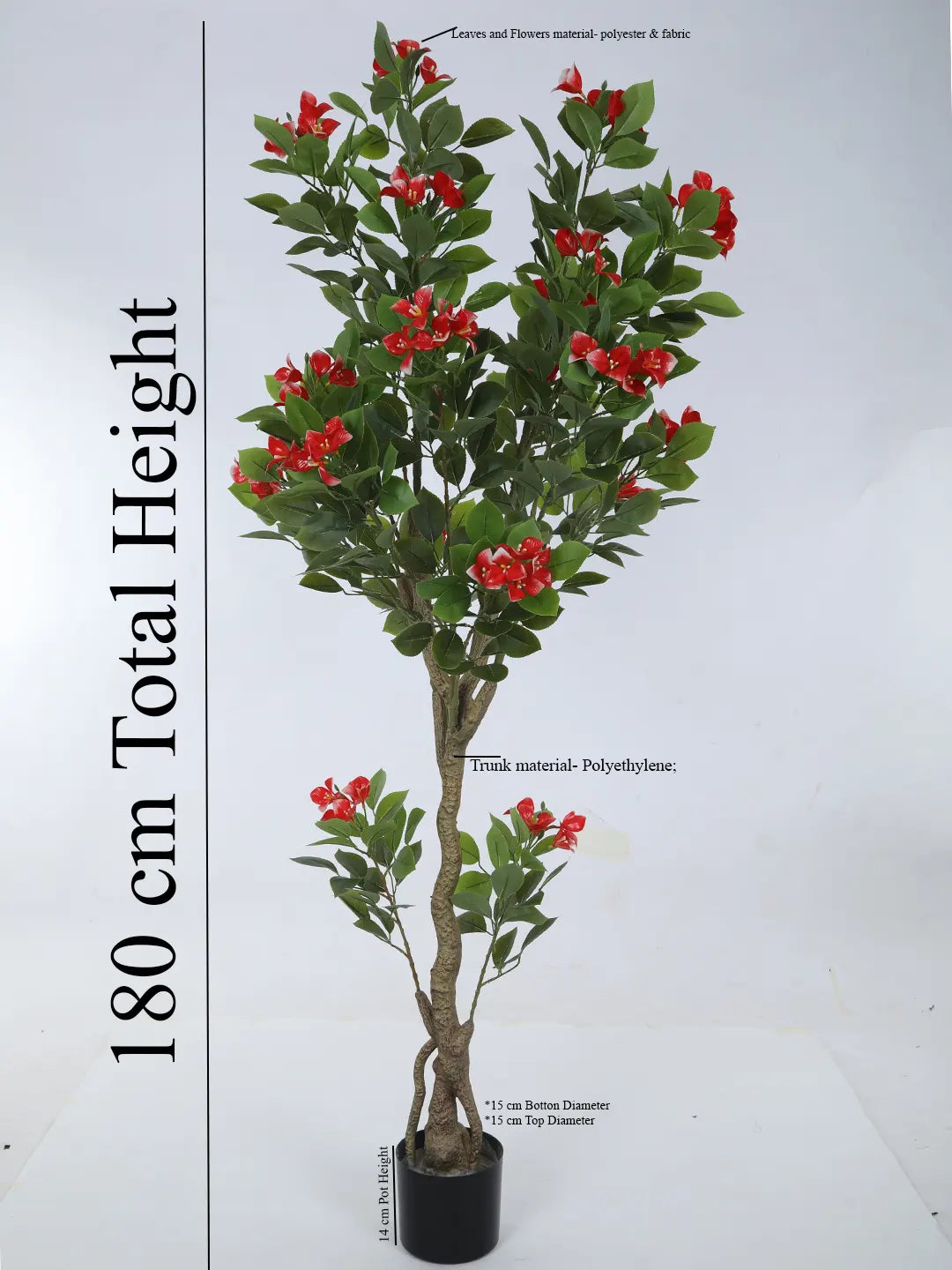 Artificial Bougainvillea Flowers Plants with Pot -180 cm Tall, Green/Red