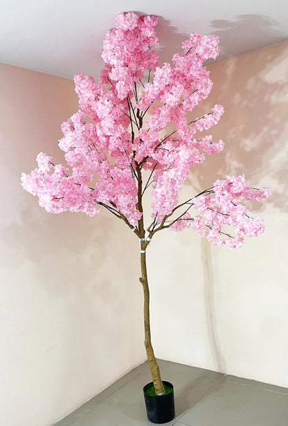 Artificial Blush Pink Cherry Blossom Plant With Black Pot- 7.8 Feet Tall