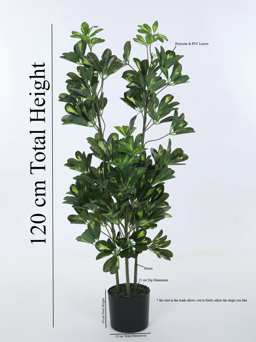 Artificial Midas Variegated Schefflera Plant with Basic Black Pot - 4 Feet