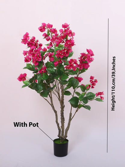 Artificial Twisted Bougainvillea Flowers Tree with Basic Black Pot - 110 cm Tall Purple