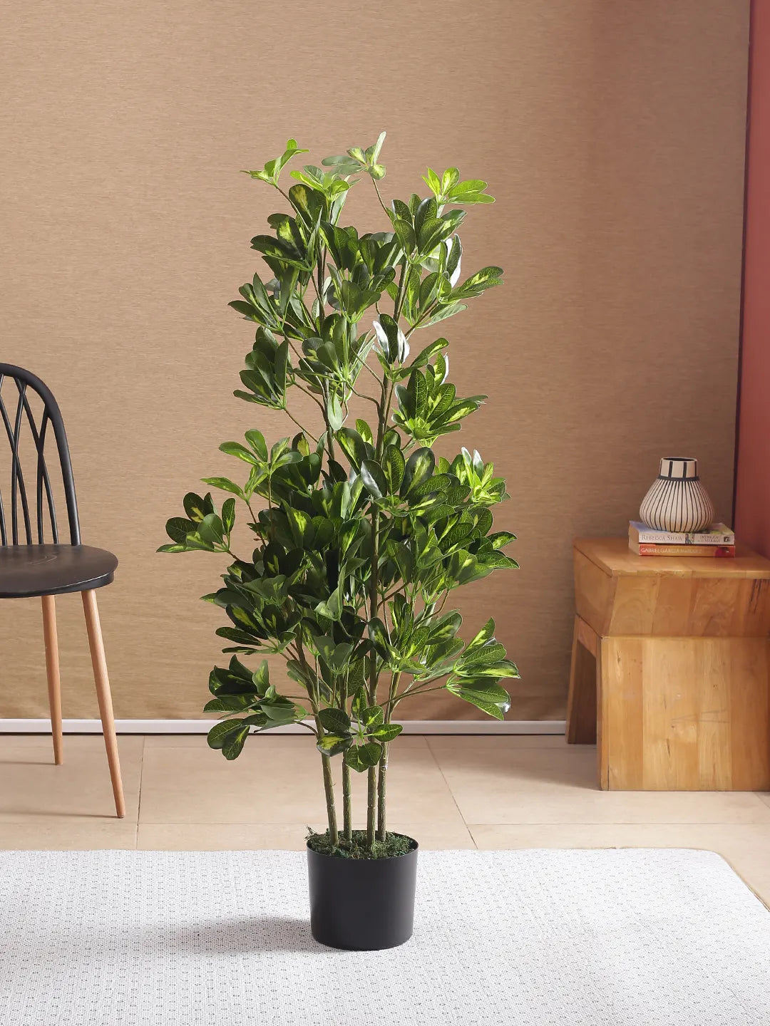 Artificial Midas Variegated Schefflera Plant with Basic Black Pot - 4 Feet