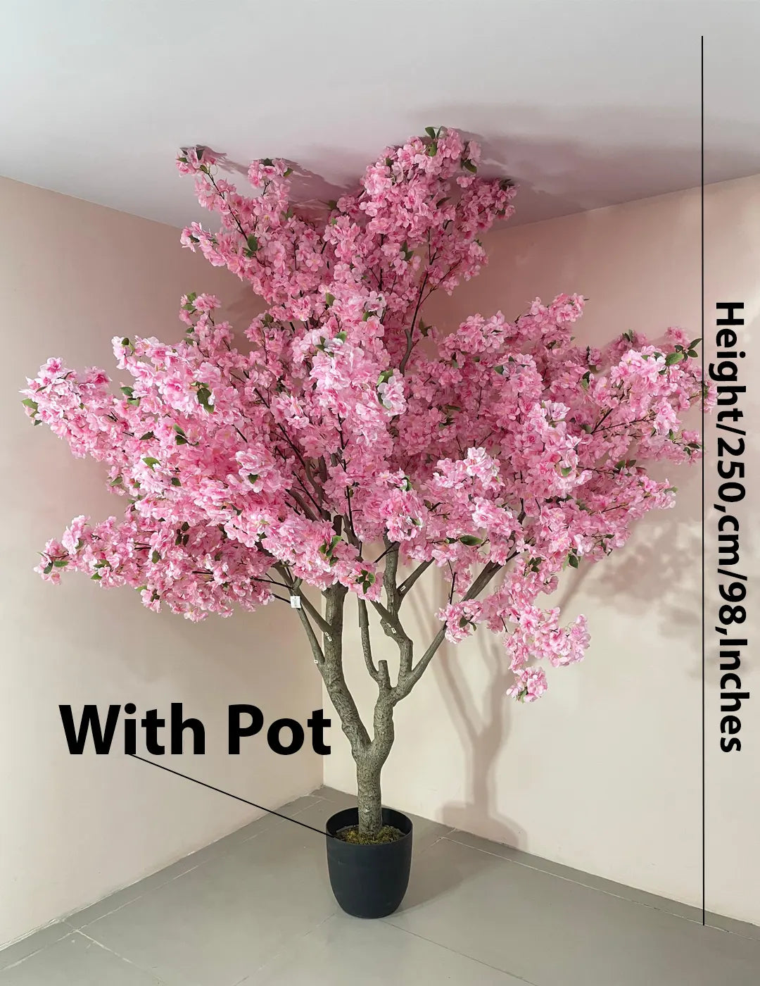 Artificial Blush Pink Cherry Blossom Plant With Black Pot- 8 Feet Tall
