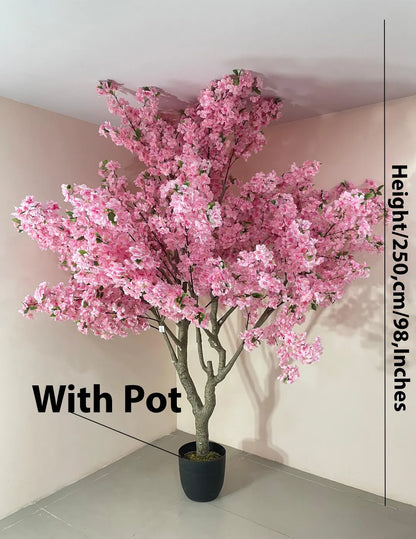Artificial Blush Pink Cherry Blossom Plant With Black Pot- 8 Feet Tall