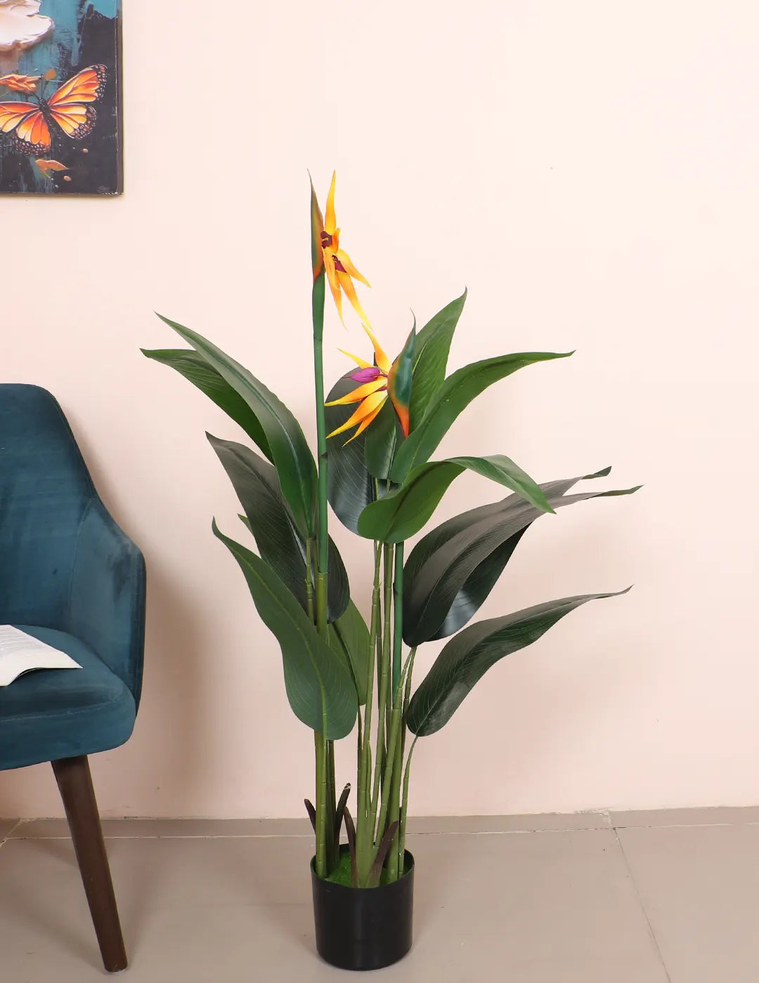Artificial Birds of Paradise Plant with Basic Black Pot - 120 cm Tall