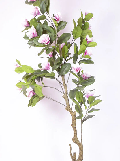 Artificial Magnolia Leaf Flowers Plant with Basic Black Pot - 200 cm Tall, Pink