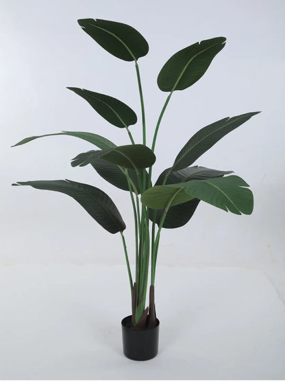Artificial Cavendish Traveller Plant with Basic Black Pot - 5 Feet Tall, Dark Green Leaves