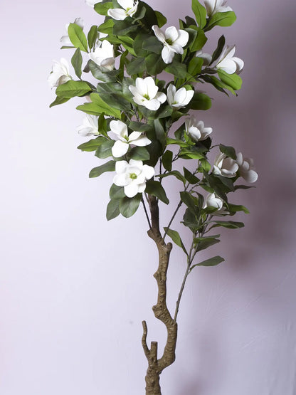Artificial Magnolia Leaf Flowers Plant with Basic Black Pot - 200 cm Tall, White