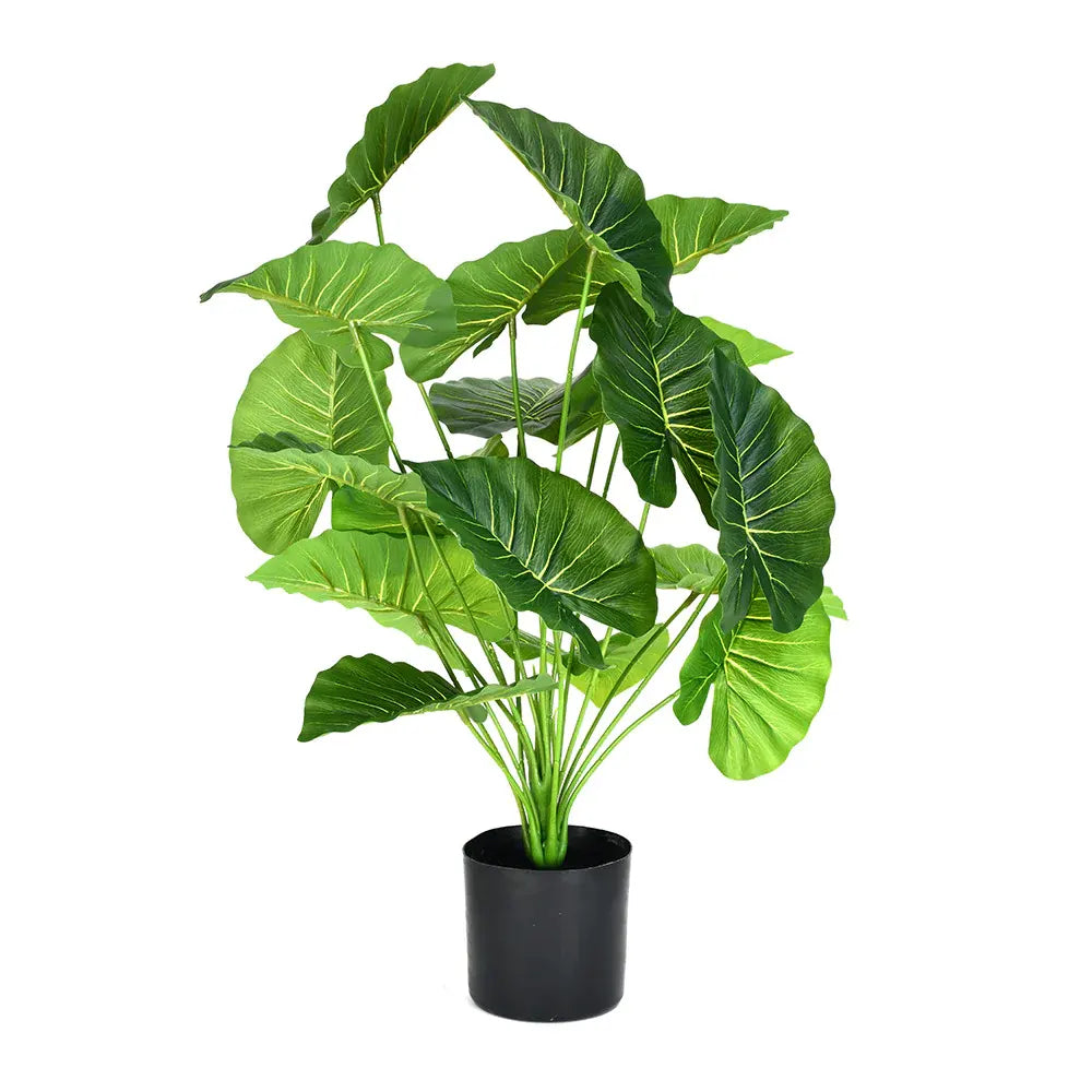 Artificial Caladium Leaf Plants for with Pot (18 Leaves, 65 cm Tall. Green/Red)