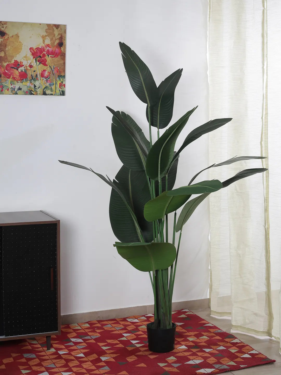 Artificial Cavendish Traveller Plant with Basic Black Pot - 6 Feet Tall, Dark Green Leaves