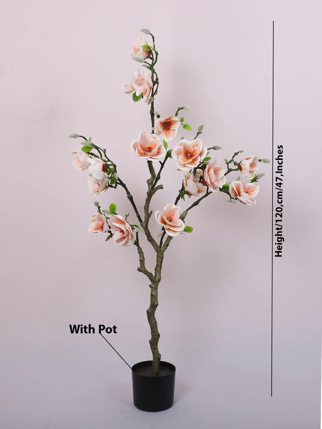 Artificial Magnolia With PU Flowers Plants with Basic Black Pot - 120 cm Tall