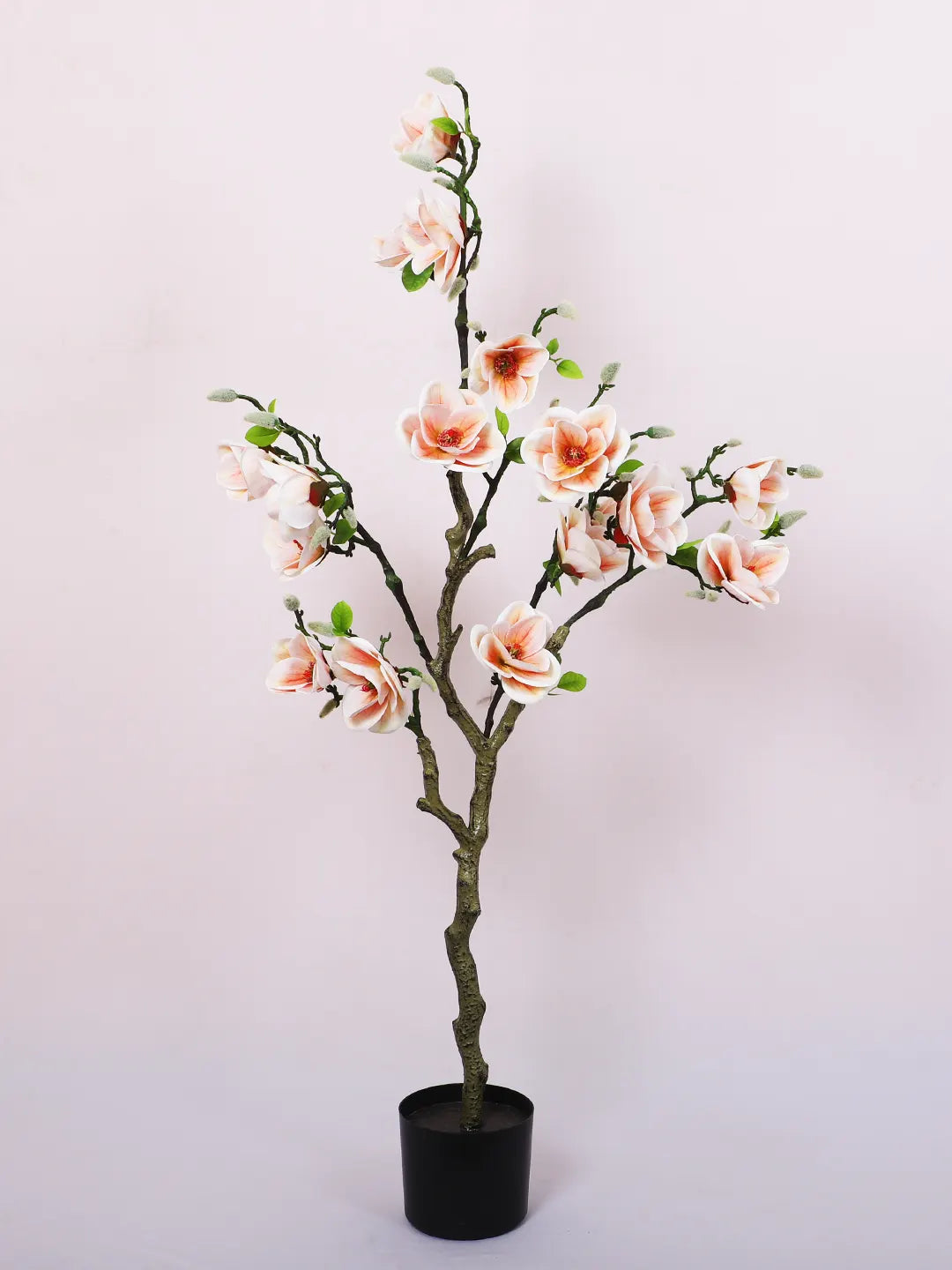 Artificial Magnolia With PU Flowers Plants with Basic Black Pot - 120 cm Tall