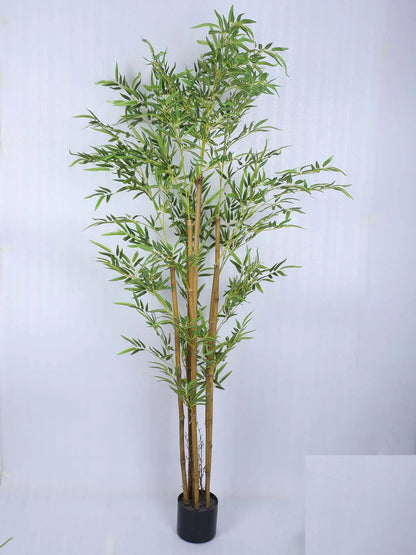 Artificial Bamboo Bliss Plant with Basic Black Pot - 6 feet Green