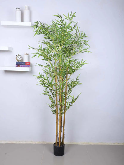 Artificial Bamboo Bliss Plant with Basic Black Pot - 6 feet Green
