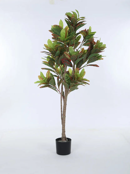 Artificial Multicolor Croton Grandiose Ficus Plant with Basic Black Pot - 5 Feet