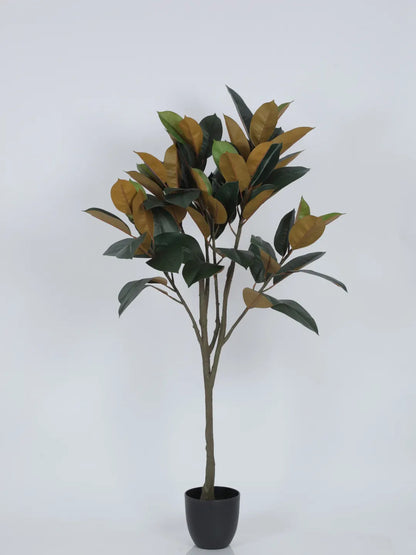 Artificial Magnolia Leaf Plant with Basic Black Pot - 140 cm Tall