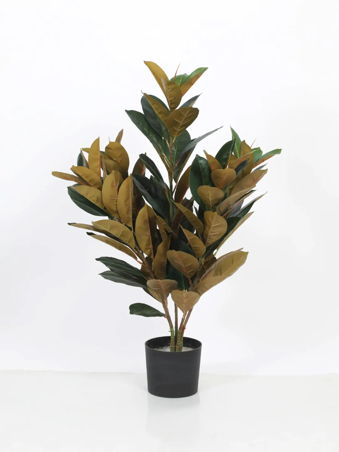 Artificial Red Rubber Plant with Basic Black Pot (85 cm Tall, 104 Light Green Leaves)