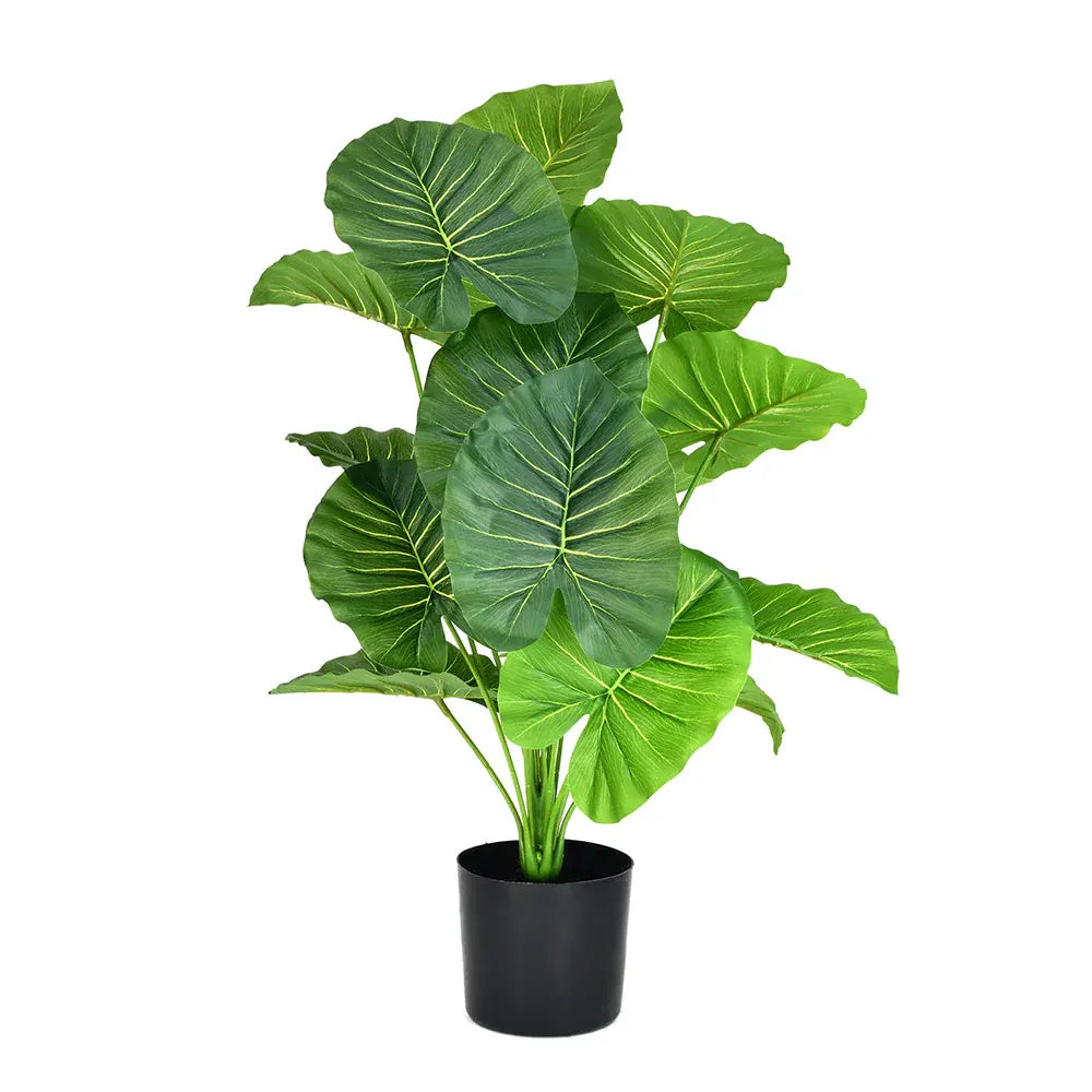 Artificial Caladium Leaf Plants for with Pot (18 Leaves, 65 cm Tall. Green/Red)