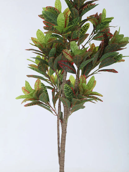 Artificial Multicolor Croton Grandiose Ficus Plant with Basic Black Pot - 5 Feet
