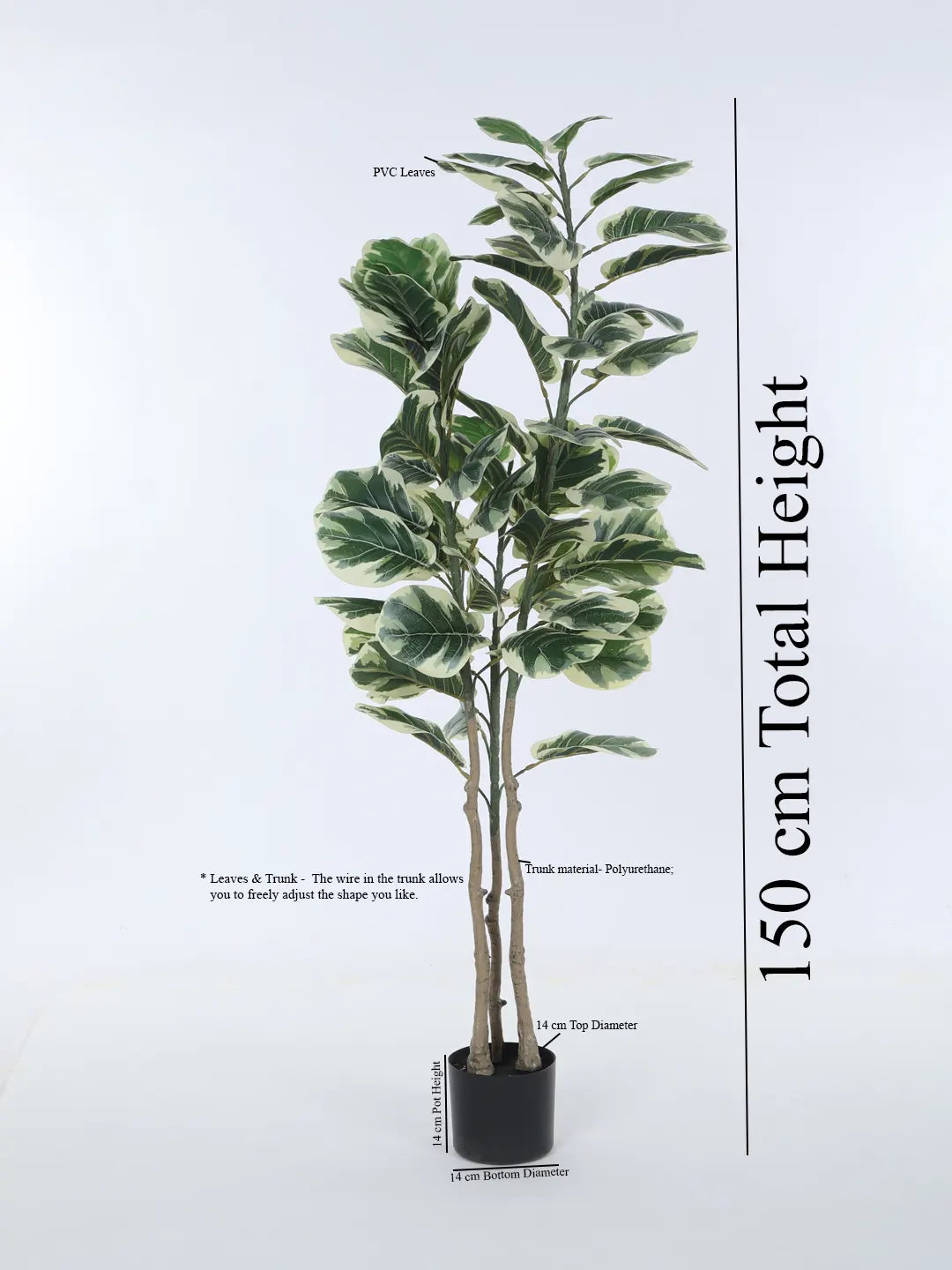 Artificial Variegated Fiddle Leaf Fig Plant with Basic Black Pot - 5 Feet tall