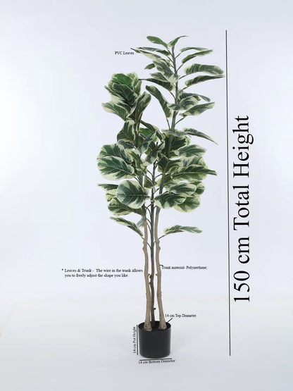 Artificial Variegated Fiddle Leaf Fig Plant with Basic Black Pot - 5 Feet tall