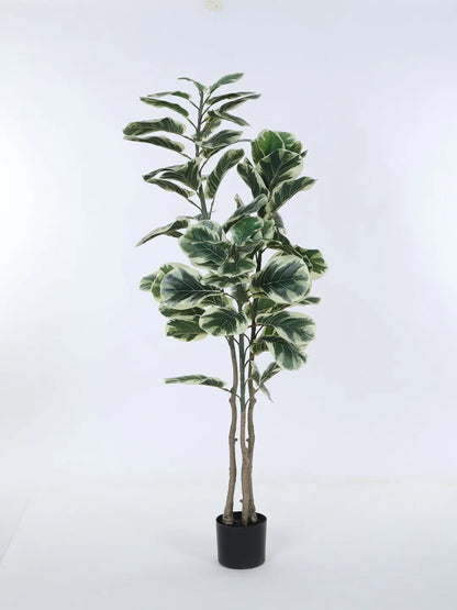 Artificial Variegated Fiddle Leaf Fig Plant with Basic Black Pot - 5 Feet tall