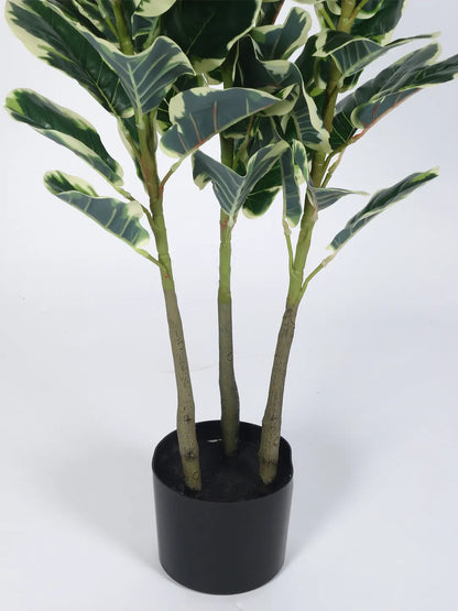 Artificial Variegated Fiddle Leaf Fig Plant with Basic Black Pot - 5 Feet tall